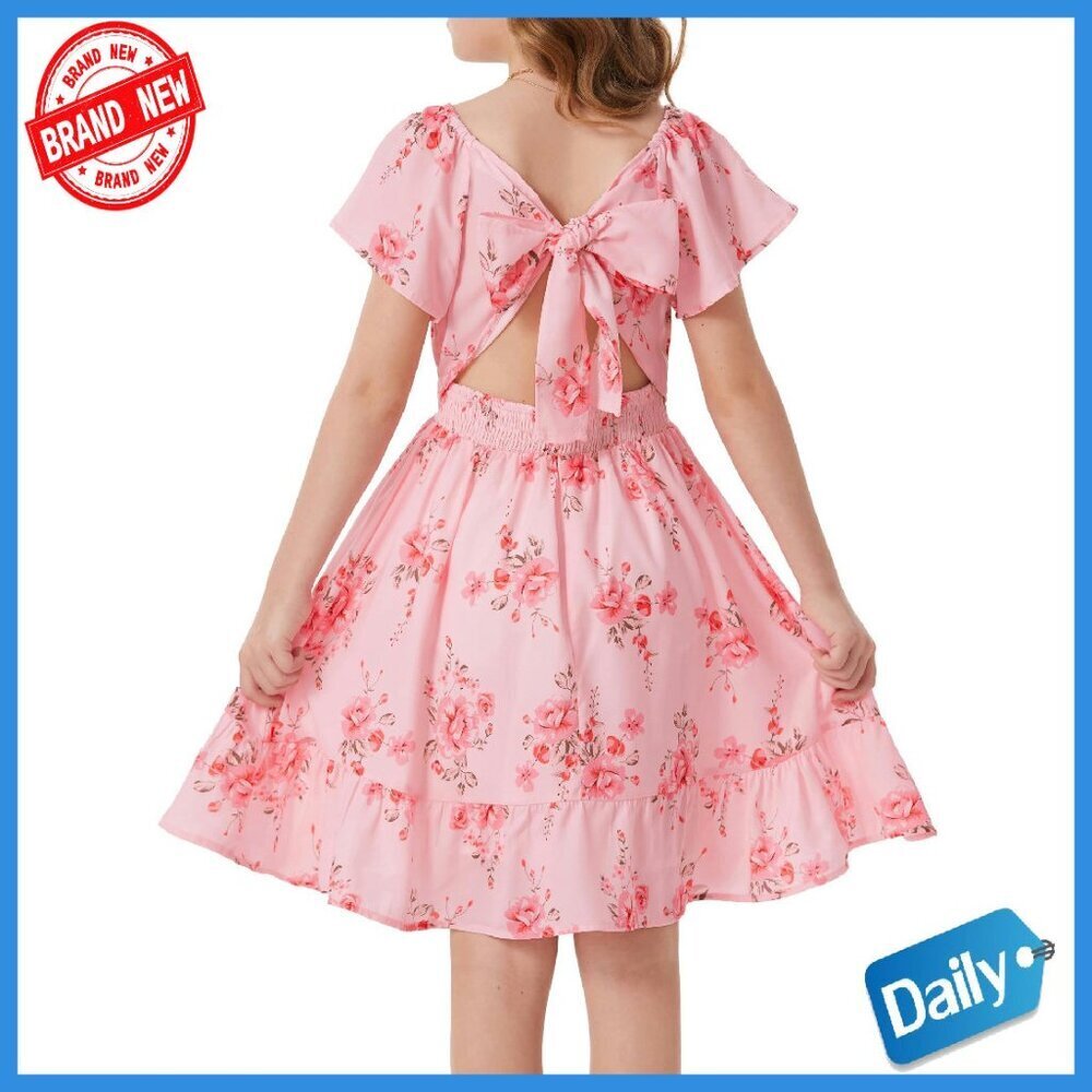 Girls Backless Floral Dress Formal Party Summer Midi Size 7-14